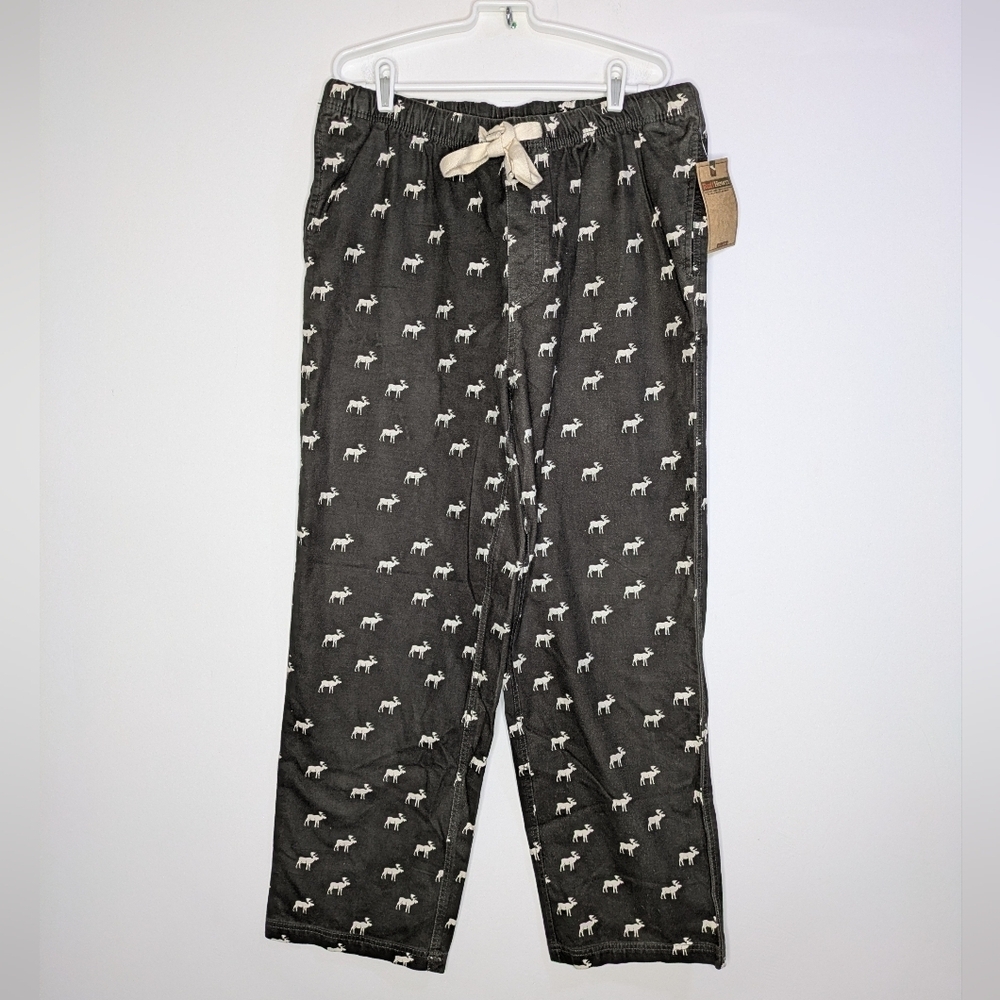 NWT Ruff Hewn Well Worn Grey White Moose Novelty Print Cotton Pajama Pant L